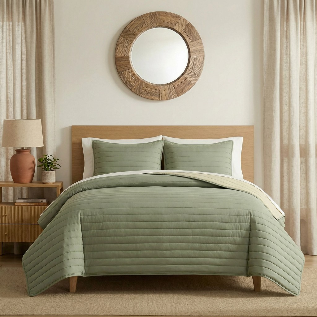 95gsm Solid Microfiber Comforter 3-Piece Set– Straight-Line Quilting, Reversible Modern Design, Lightweight All-Season Comforter with 2 Pillow Shams