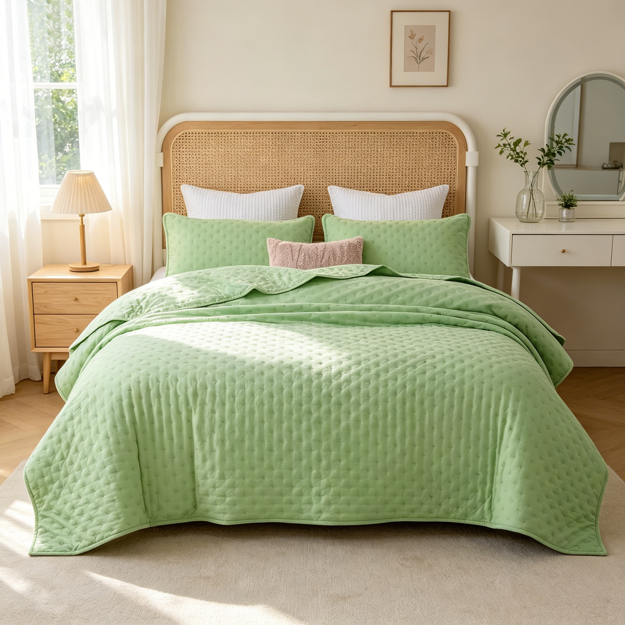 80gsm Brushed Microfiber Quilt Set – Bright Green