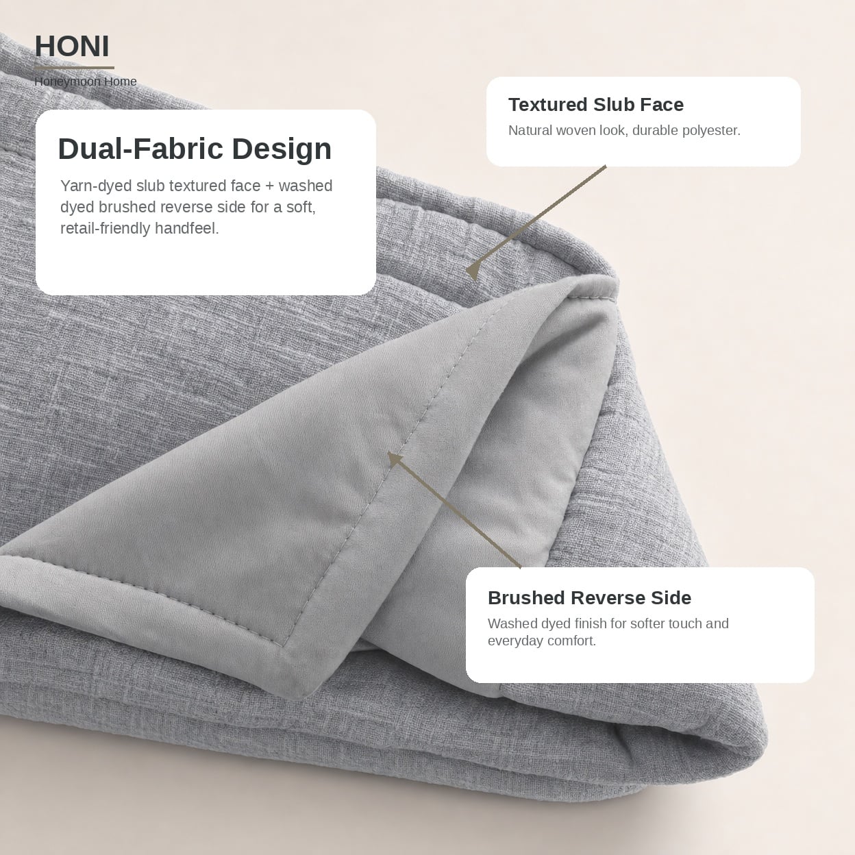 HONI 80GSM Yarn-Dyed Slub Polyester Quilt Set – 3-Piece Hotel Style Bedding Set