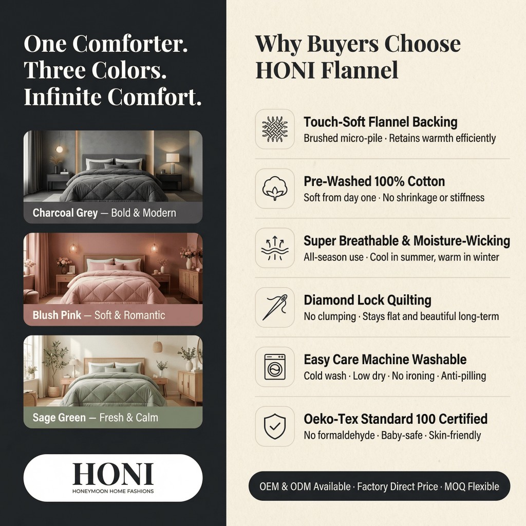 HONI Touch-Soft Flannel Comforter – 300gsm Jacquard Lamb Fleece & 230gsm Solid Lamb Fleece Dual-Sided Blanket