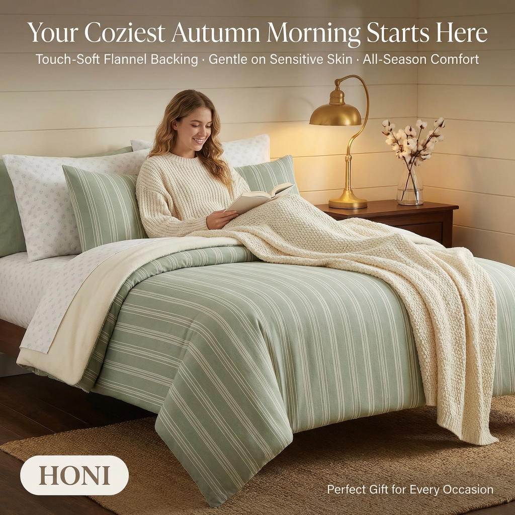 HONI  Farmhouse 5-7 Piece Comforter Set – 90gsm Washed Printed & Dyed Comforter + 85gsm Dispersal Printed Sheets