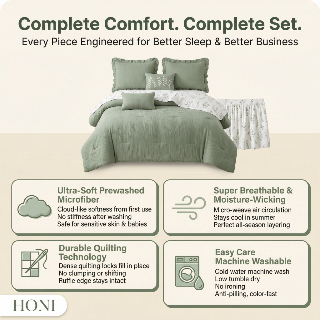 Premium 10-Piece Comforter Set – 160gsm Polyester Jacquard & 80g Brushed Microfiber