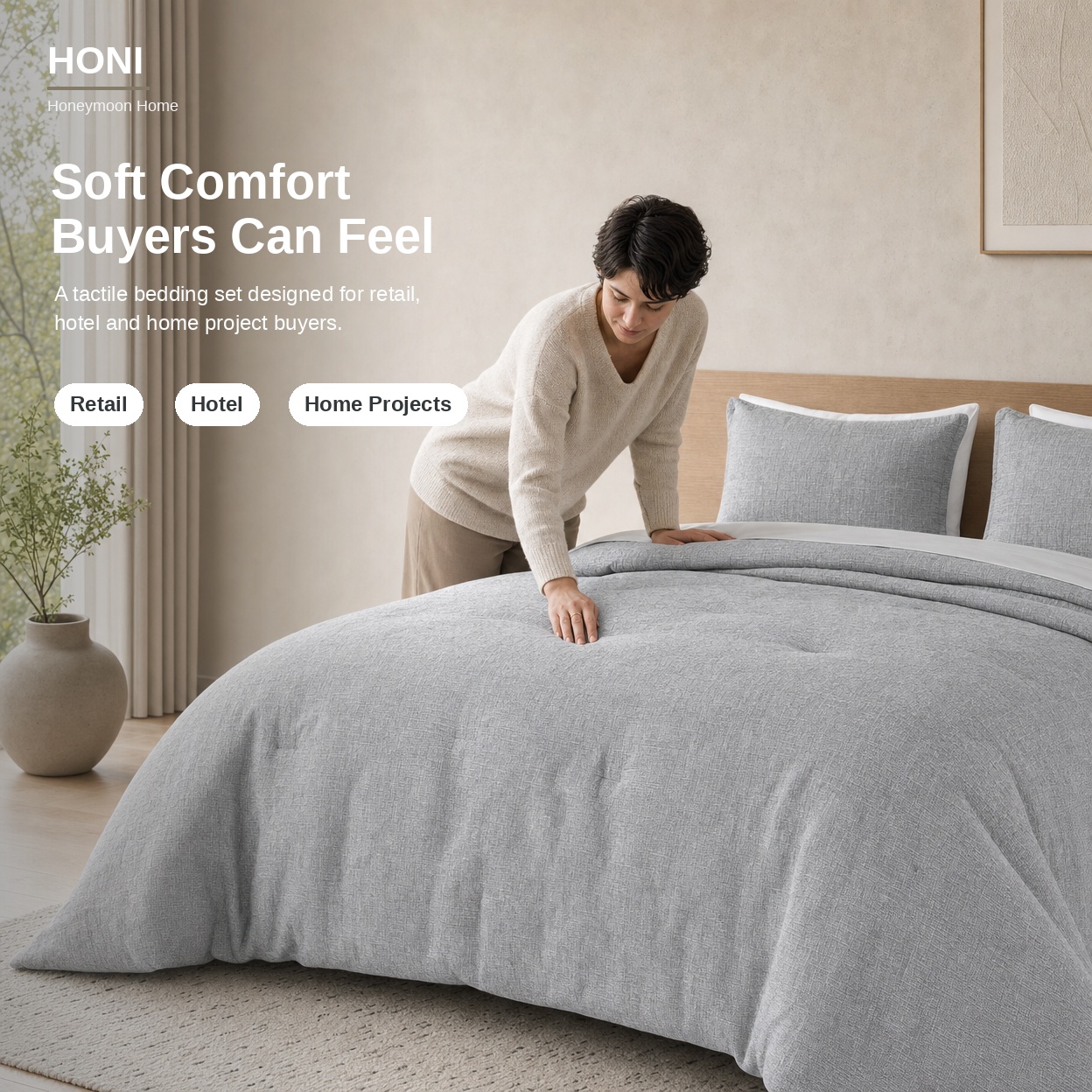 HONI 80GSM Yarn-Dyed Slub Polyester Quilt Set – 3-Piece Hotel Style Bedding Set