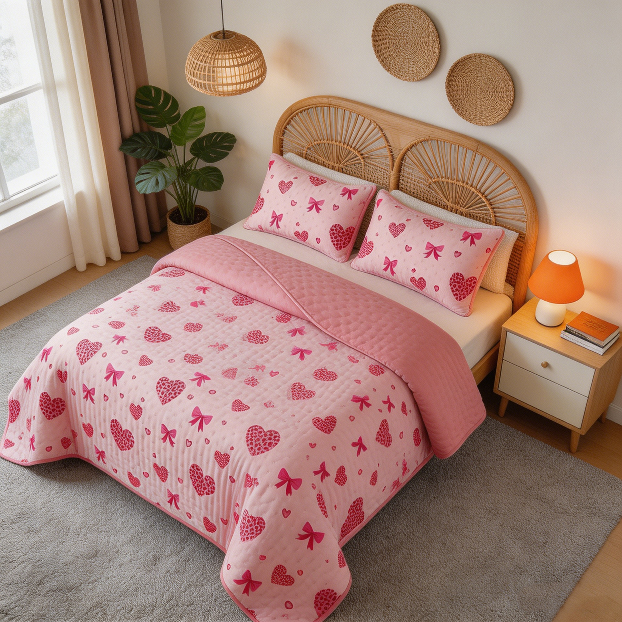 HONI 80gsm Printed Quilt – Bow Tie + Blush Pink
