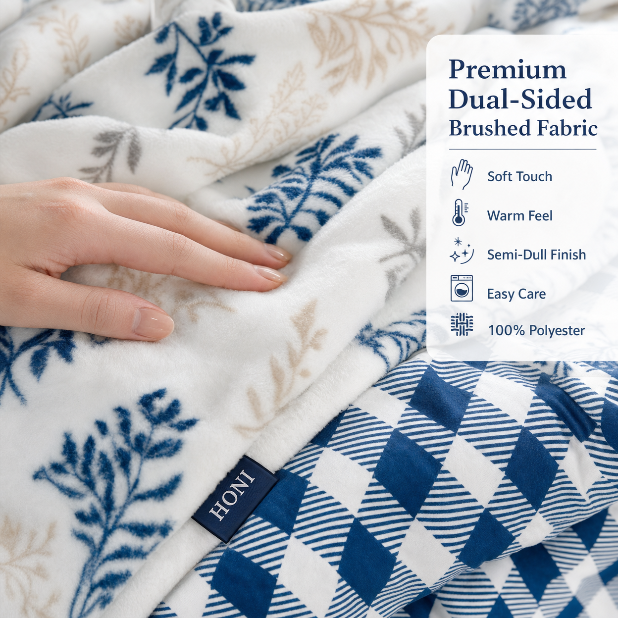 HONI 4-Piece Bedding Set-95gsm Printed & Dyed Quilt + 260gsm Double-Side Semi-Dull Flannel Blanket | Soft, Warm& Giftable for Real Homes