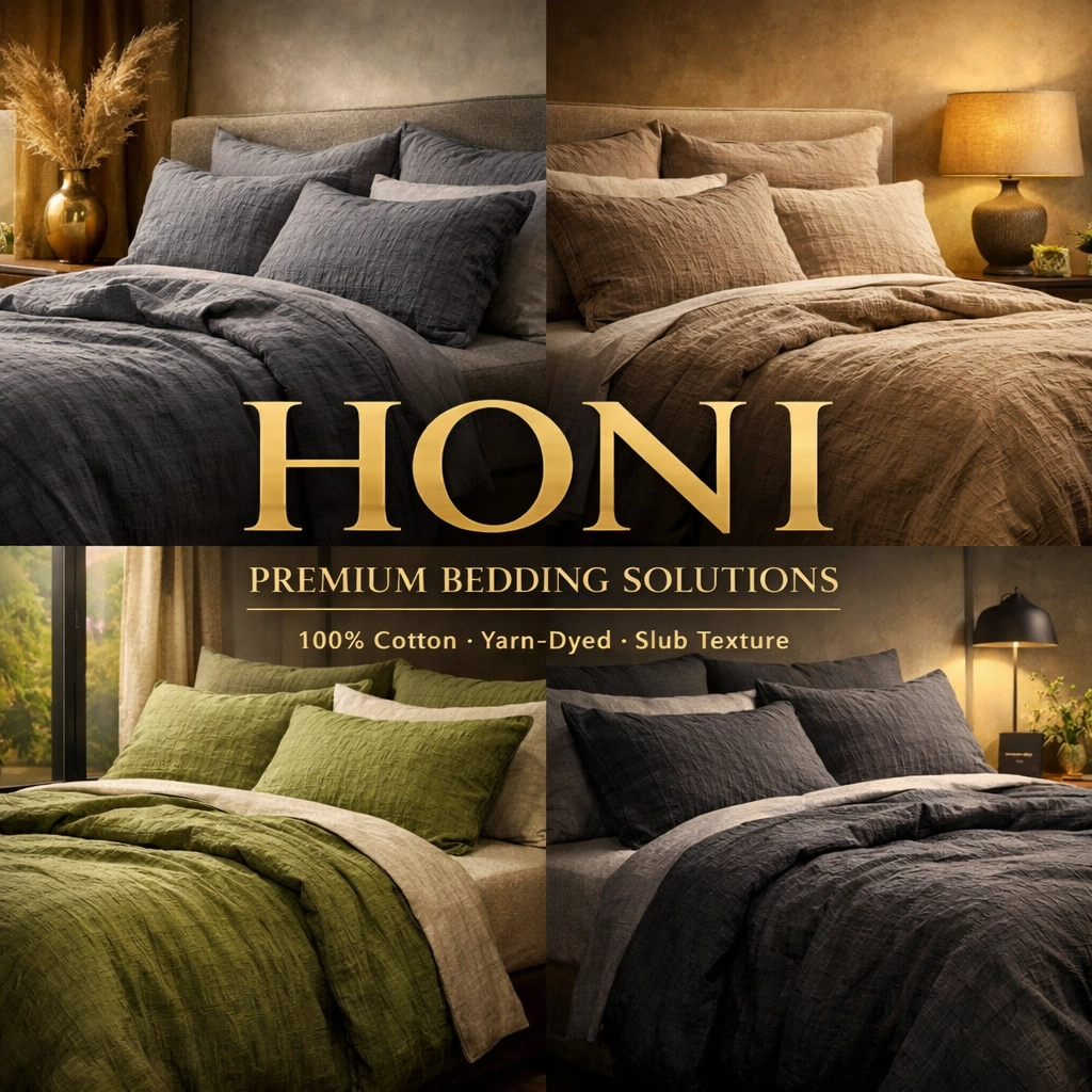 HONI 100% Cotton Yarn-Dyed Slub Duvet Cover Set – Breathable, Natural Texture & Casual Elegance