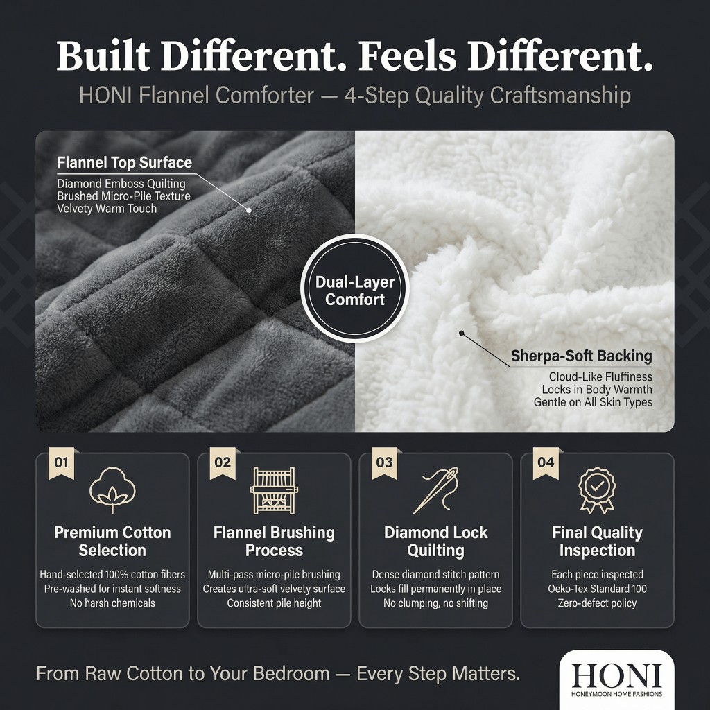HONI Touch-Soft Flannel Comforter – 300gsm Jacquard Lamb Fleece & 230gsm Solid Lamb Fleece Dual-Sided Blanket
