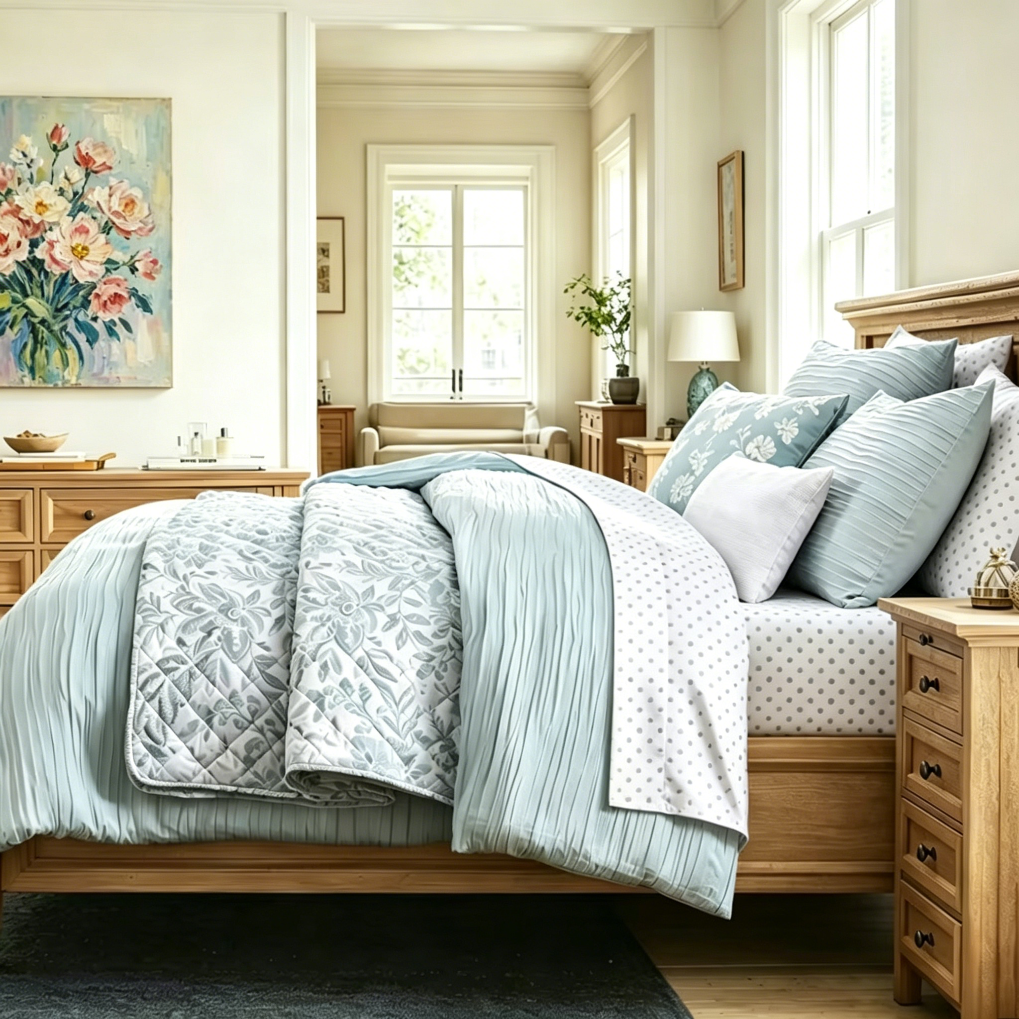 Crinkled Comforter 10-Piece Set – Soft Textured Bedding Bundle with Natural Wrinkle Look, All-Season Lightweight Quilted Blanket & Matching Pillowcases