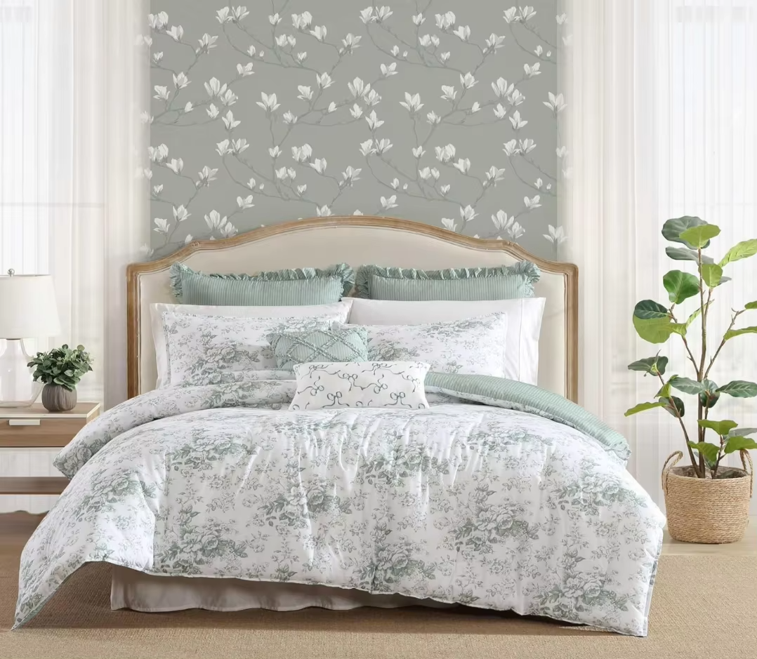 HONI Romantic Elegance 180T 100% Cotton 7-Piece Bedding Set – HD Rose Print, Ruffle Trim & Non-Glue Fill factory
