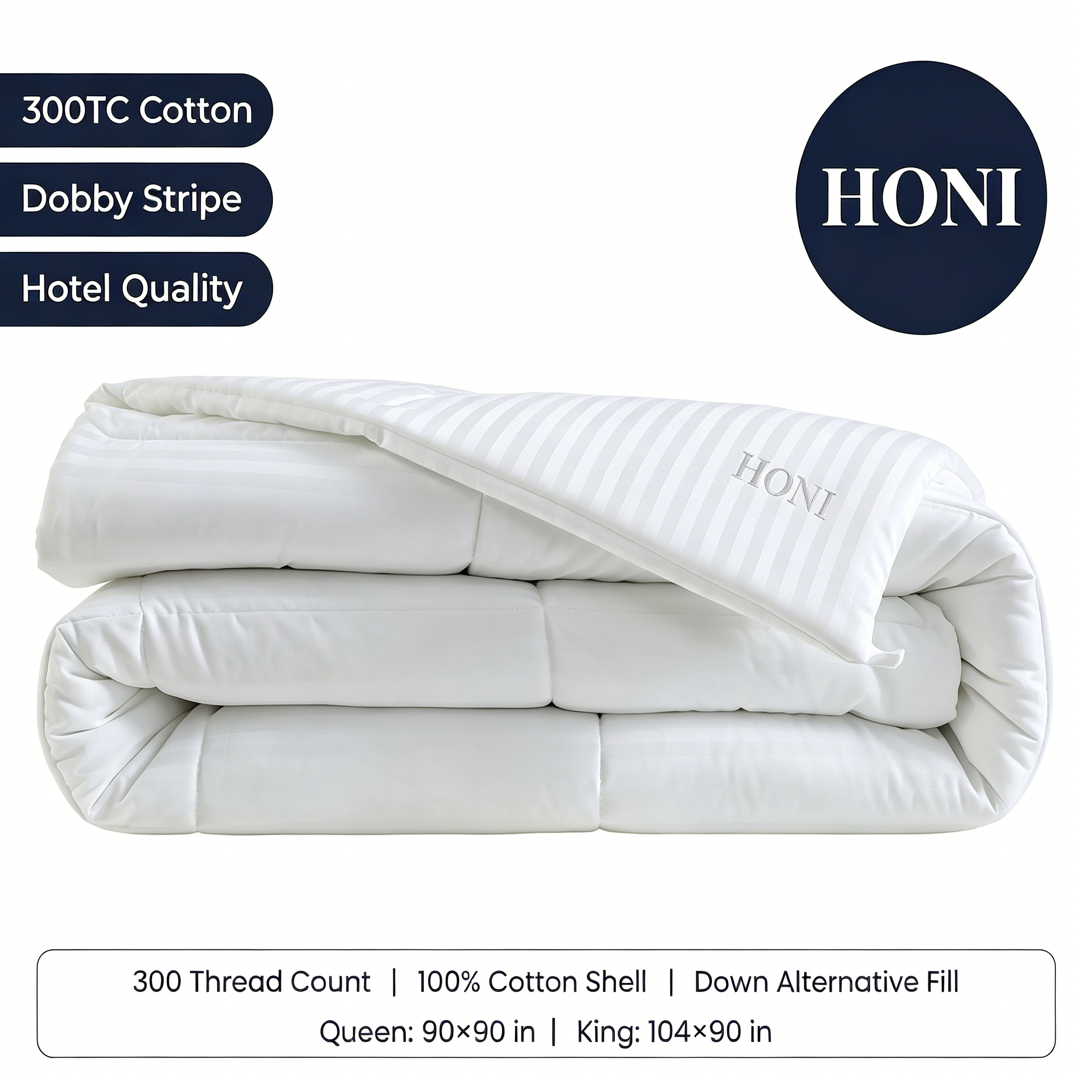HONI 400 TC 100% Cotton Satin Stripe All-Season Quilt – 1PC | Breathable & Moisture-Wicking Comforter for Deep Sleep