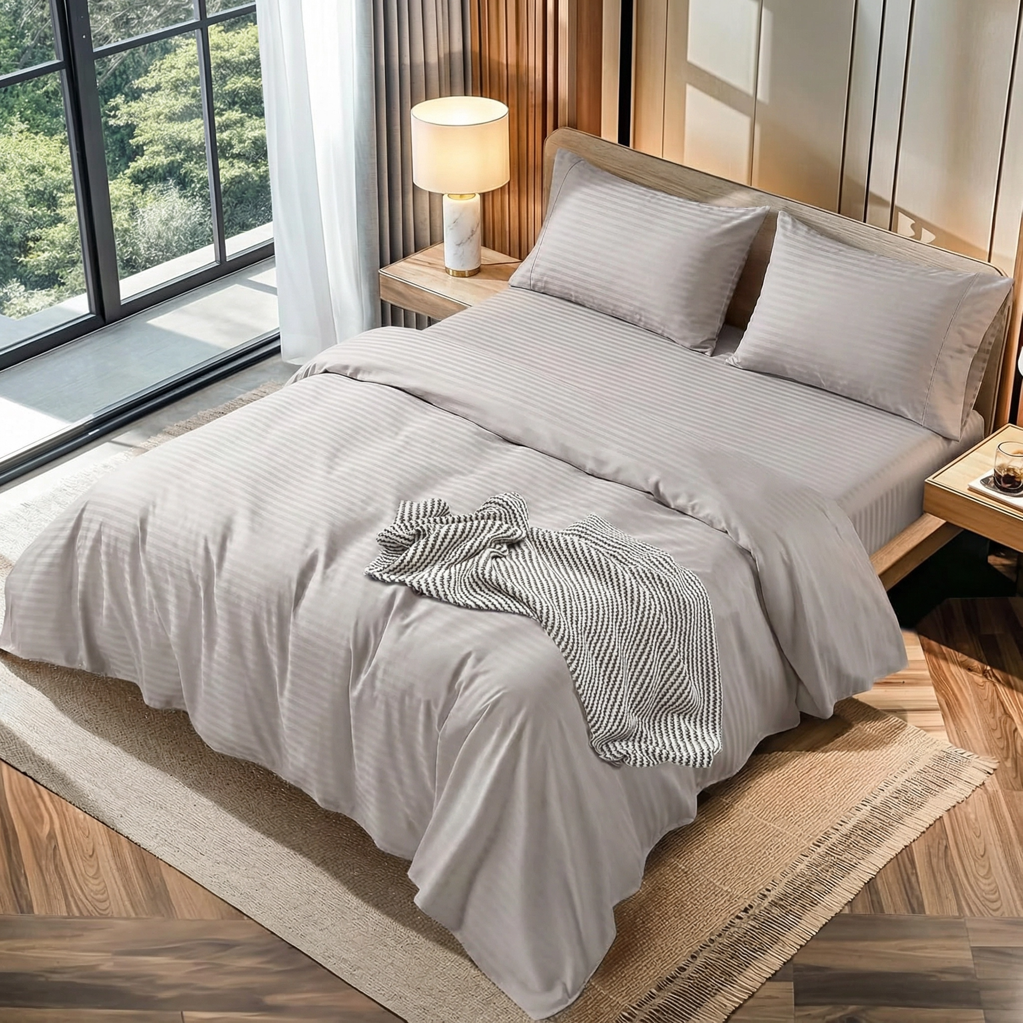 220TC Polyester-Cotton Sateen Dyed Sheet Set – Breathable, Durable & All-Season Comfort