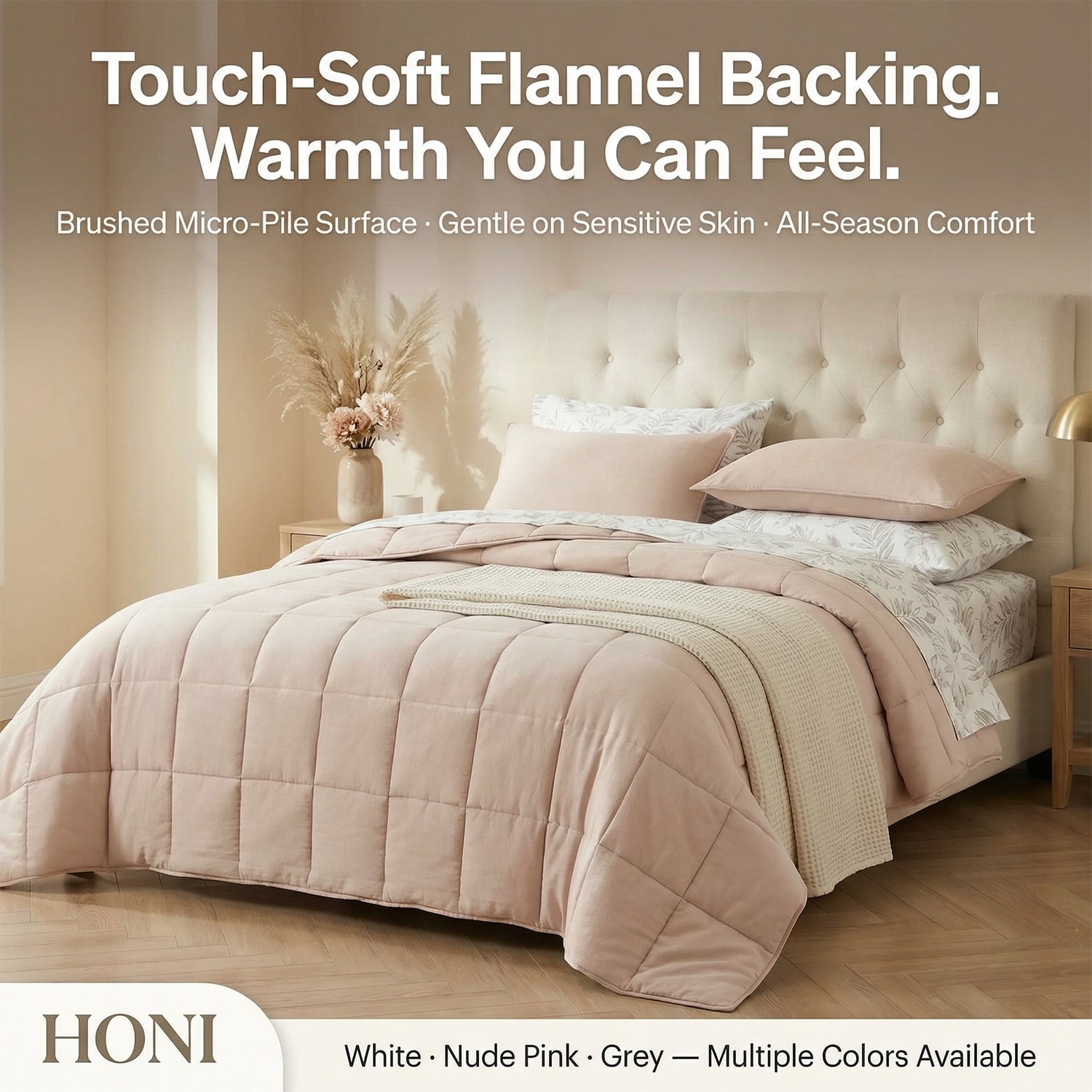 HONI Sweet Home Collection 5/7 Piece Comforter Set All Season Bedding Sets Solid Box Stitching Quilted Comforter