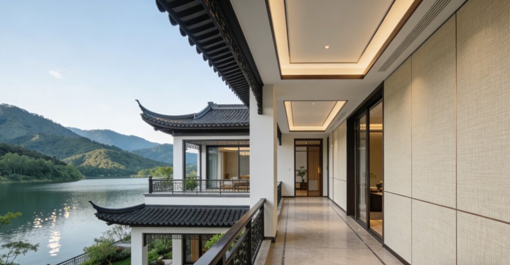 Sinpro Textile Decorative Fiberglass Wallcovering used for the high-end Lanwan Villa Complex in Guangdong