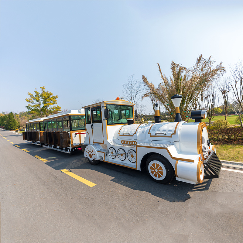 Semi-Enclosed Diesel Sightseeing Train | 42-Passenger Vintage White & Gold – Model ALGQ-CL-42
