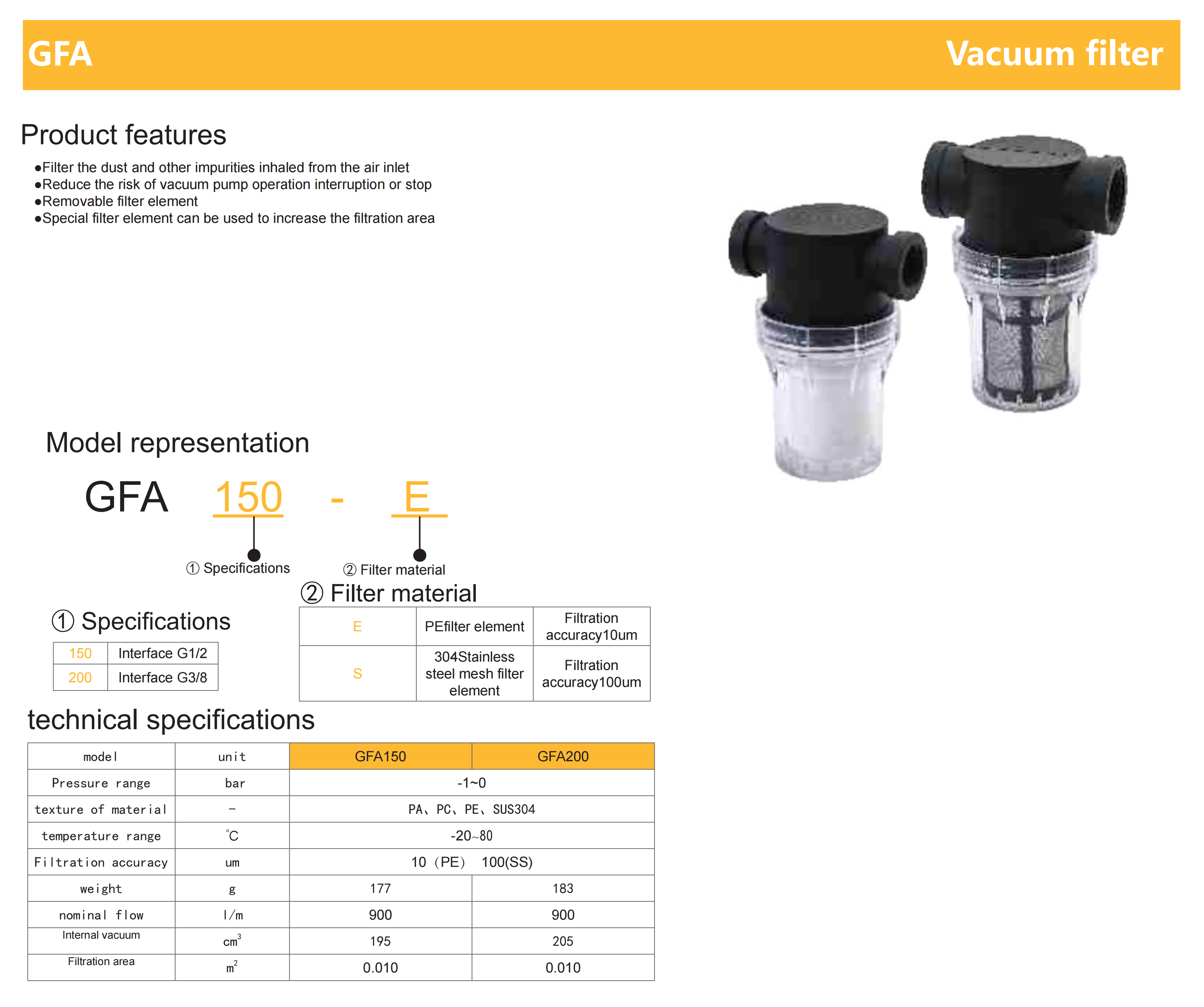 GFA vacuum accessories filtration component system