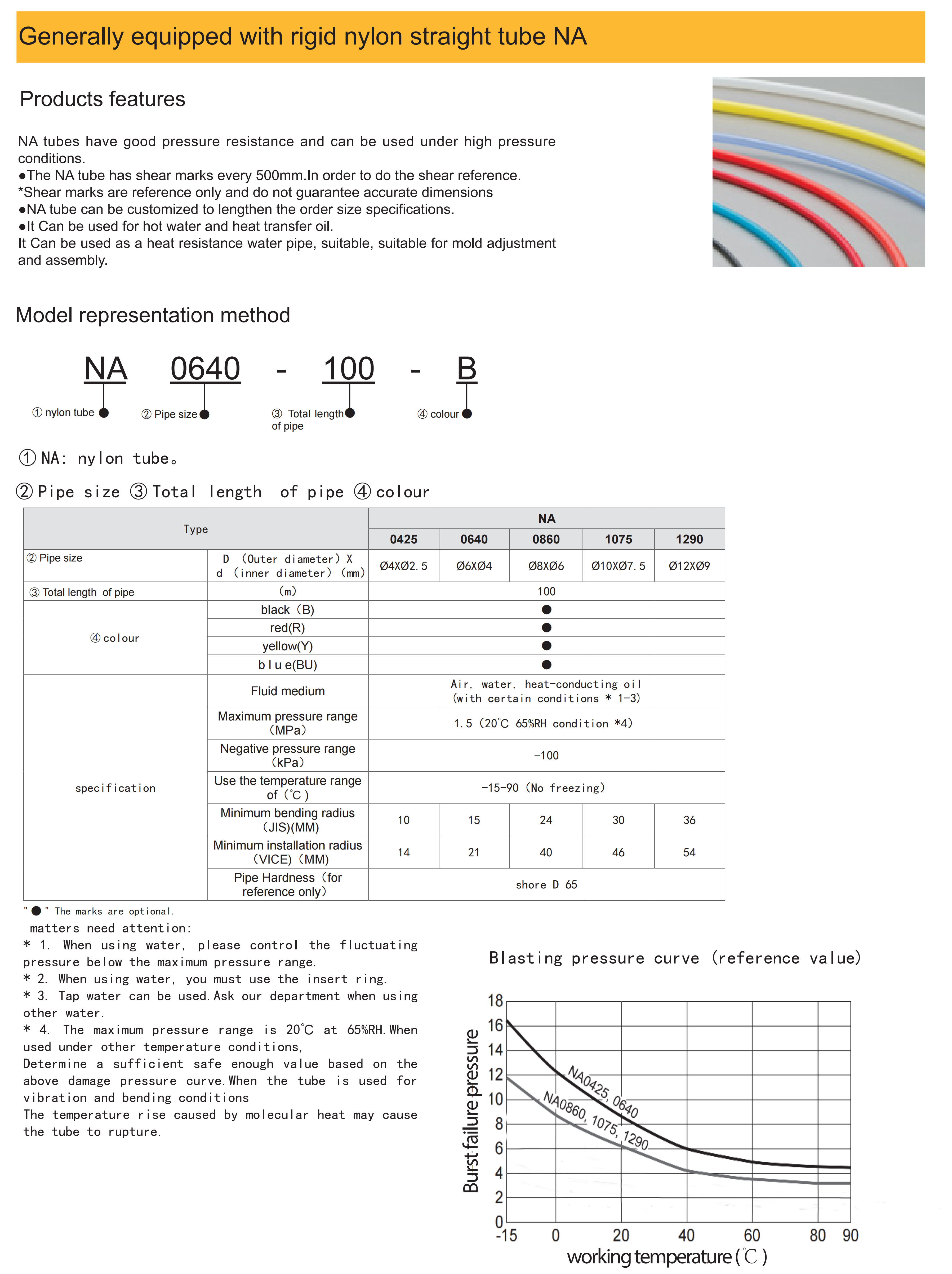 Generally equipped with rigid nylon straight tube NA supplier