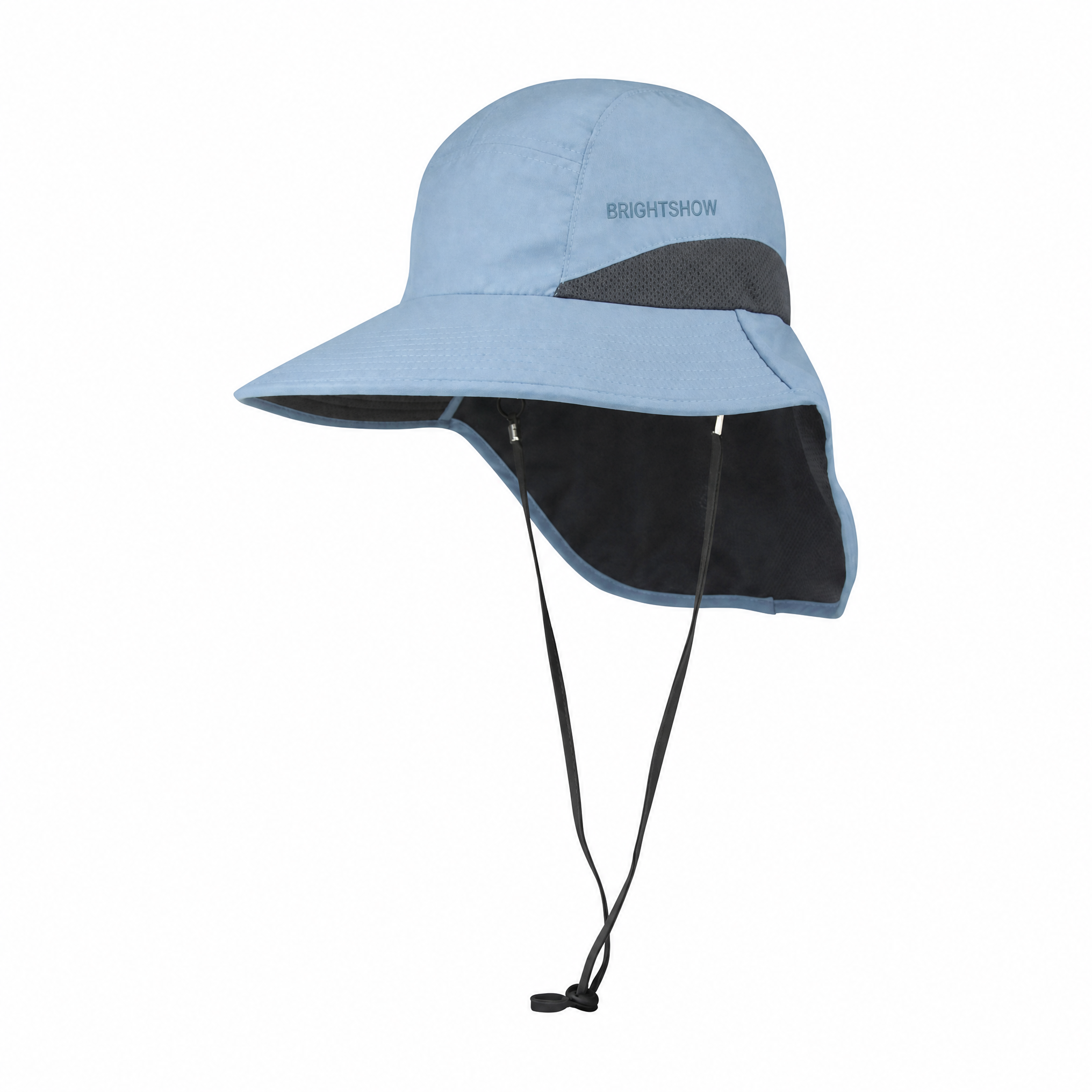 Premium aangepaste promotionele J7249 Taslon UV-halsklep-pet met UPF 50+ zonbescherming voor buitengebruik, vispet met verstelbare koordsluiting en geïntegreerde halsbedekking, gepromoveerde sportieve hoofdbedekking