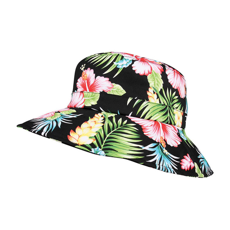 Premium Custom 7904G Tropski cvjetni štampač s hibiskusnim motivima Široka floppy brim vanjska kap za sunce za Beach Resort Travel i promotivni brend