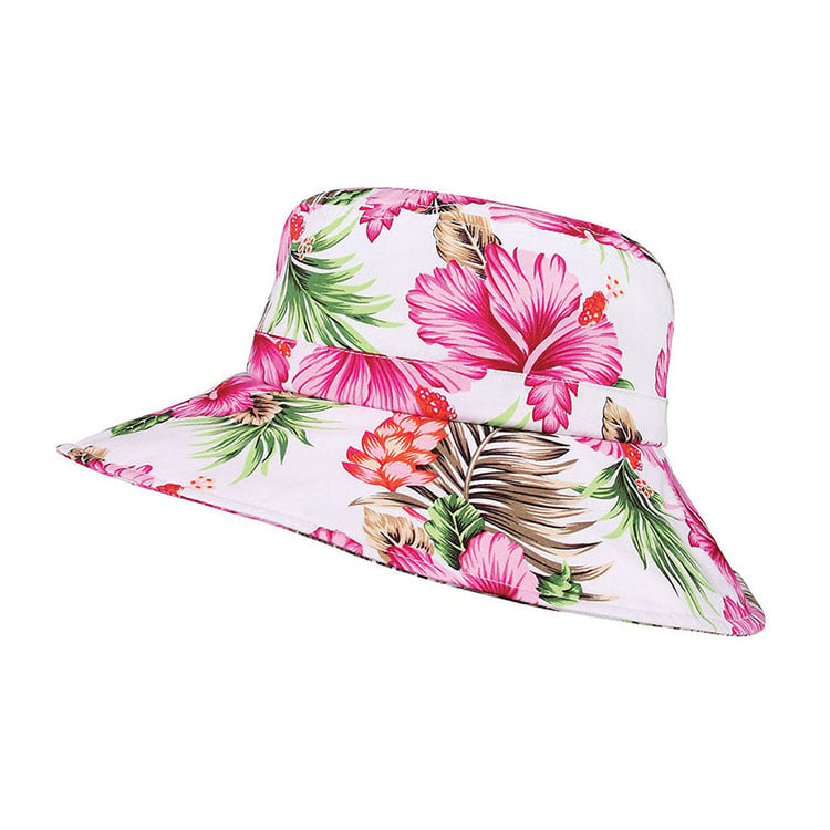 Premium Custom 7904G Tropski cvjetni štampač s hibiskusnim motivima Široka floppy brim vanjska kap za sunce za Beach Resort Travel i promotivni brend