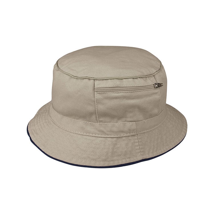 Premium Custom 7825 Bucket Hat s horizontalnim zippered džepom i kontrastnim cijevi krajnje sigurno skladištenje Cotton Twill Outdoor Sun Cap za putovanje ribolov i promocijski branding