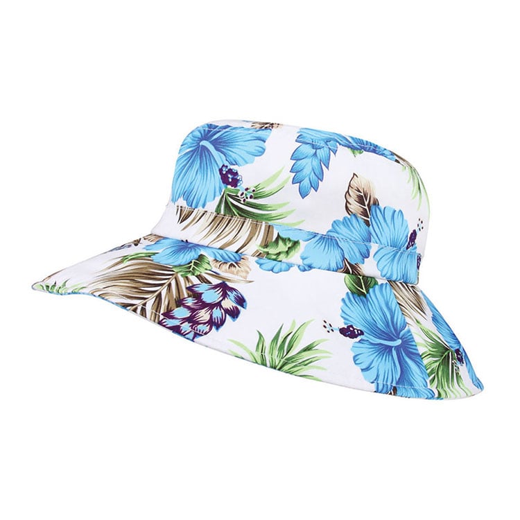 Premium Custom 7904G Tropski cvjetni štampač s hibiskusnim motivima Široka floppy brim vanjska kap za sunce za Beach Resort Travel i promotivni brend