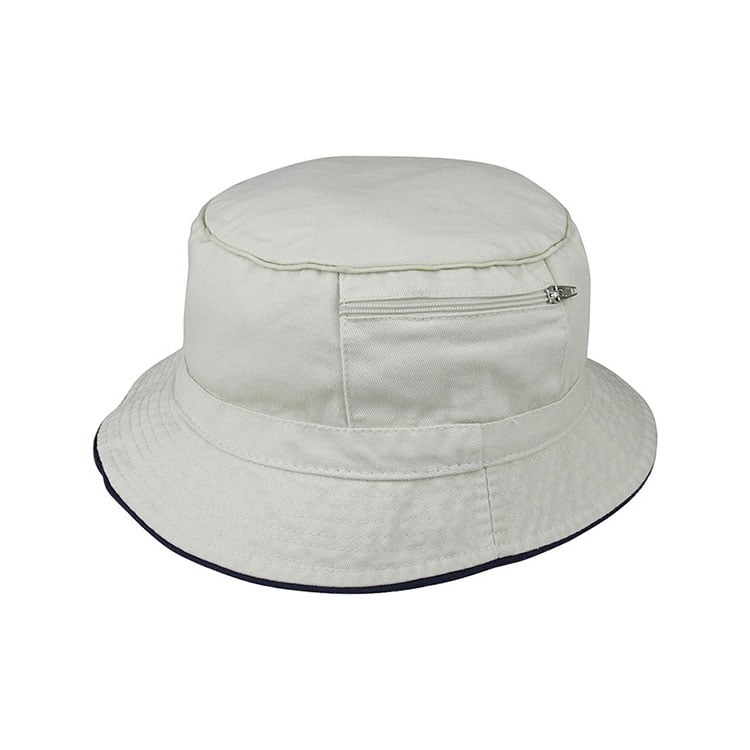 Premium Custom 7825 Bucket Hat s horizontalnim zippered džepom i kontrastnim cijevi krajnje sigurno skladištenje Cotton Twill Outdoor Sun Cap za putovanje ribolov i promocijski branding