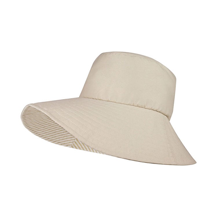 Premium Custom J7246 Reversible Wide-Brim Sun Hat with Striped Interior Lining Breathable Cotton Canvas Garden Hat with Stitched Brim for Gardening Travel and Promotional Branding