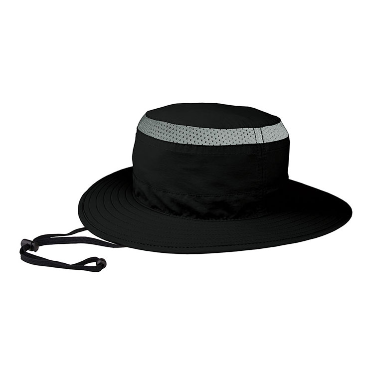 Premium Custom J7262 Two-Tone Mesh-Band Boonie Sun Hat with Contrast Black Ventilation Band and Juniper Label Wide Brim Adjustable Chin Cord Outdoor Cap for Hiking Fishing Travel and Promotional Branding