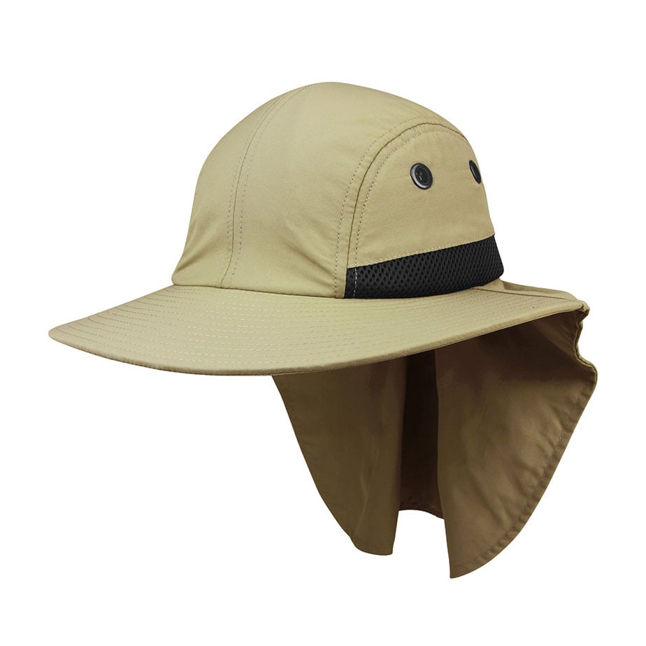 Premium Custom Promotional Lightweight Nylon 4-Panel Flap Cap s širokim rubom Model J7002A Visoko-uspješna UV zaštita Sunčev šešir za vanjsko ribolovovanje planinarenje istraživanje Branded sportsko odjeće za glavu prilagodljiva silueta