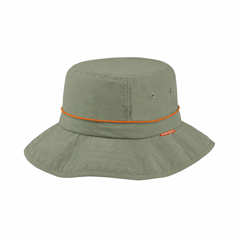 Premium Custom J7226 Bucket Hat with Orange Accent Cord and Juniper Woven Label Breathable Wide Brim Outdoor Sun Cap with Ventilation Grommets for Hiking Travel and Promotional Branding