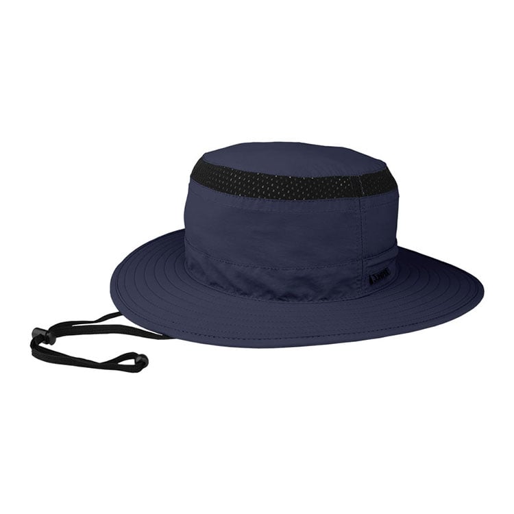 Premium Custom J7262 Two-Tone Mesh-Band Boonie Sun Hat with Contrast Black Ventilation Band and Juniper Label Wide Brim Adjustable Chin Cord Outdoor Cap for Hiking Fishing Travel and Promotional Branding