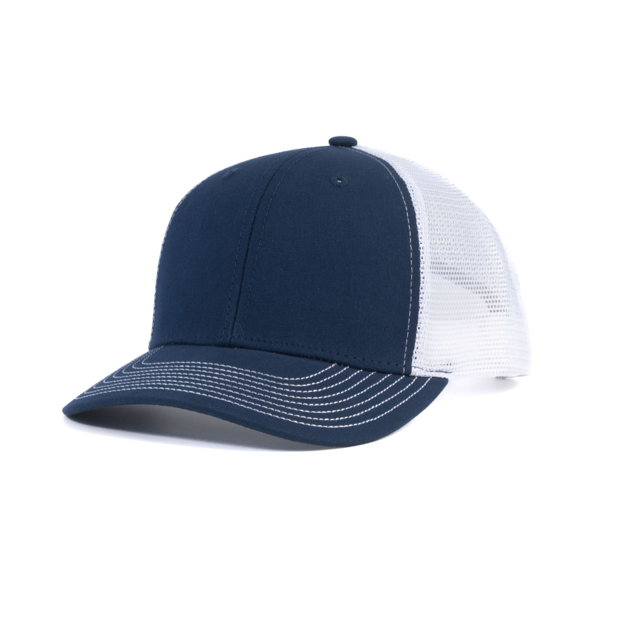 قبعة بيسبول فاخرة مخصصة من 6 أجزاء، ذات تاج منظم وظهر شبكي على طراز قبعات السائقين (Trucker Cap)، وهي قبعة بيسبول احترافية تحمل شعارًا مخصصًا مُطرَّزًا، مناسبة للارتداء اليومي والأنشطة الخارجية