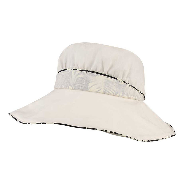 Sombrero premium personalizado 6604 de ala ancha contra el sol, con banda de copa estampada y ribete de cordón bicolor; dos versiones cromáticas; copa fruncida; sombrero tejido en lino para exteriores, ideal para verano, playa, viajes, jardinería y marcaje promocional