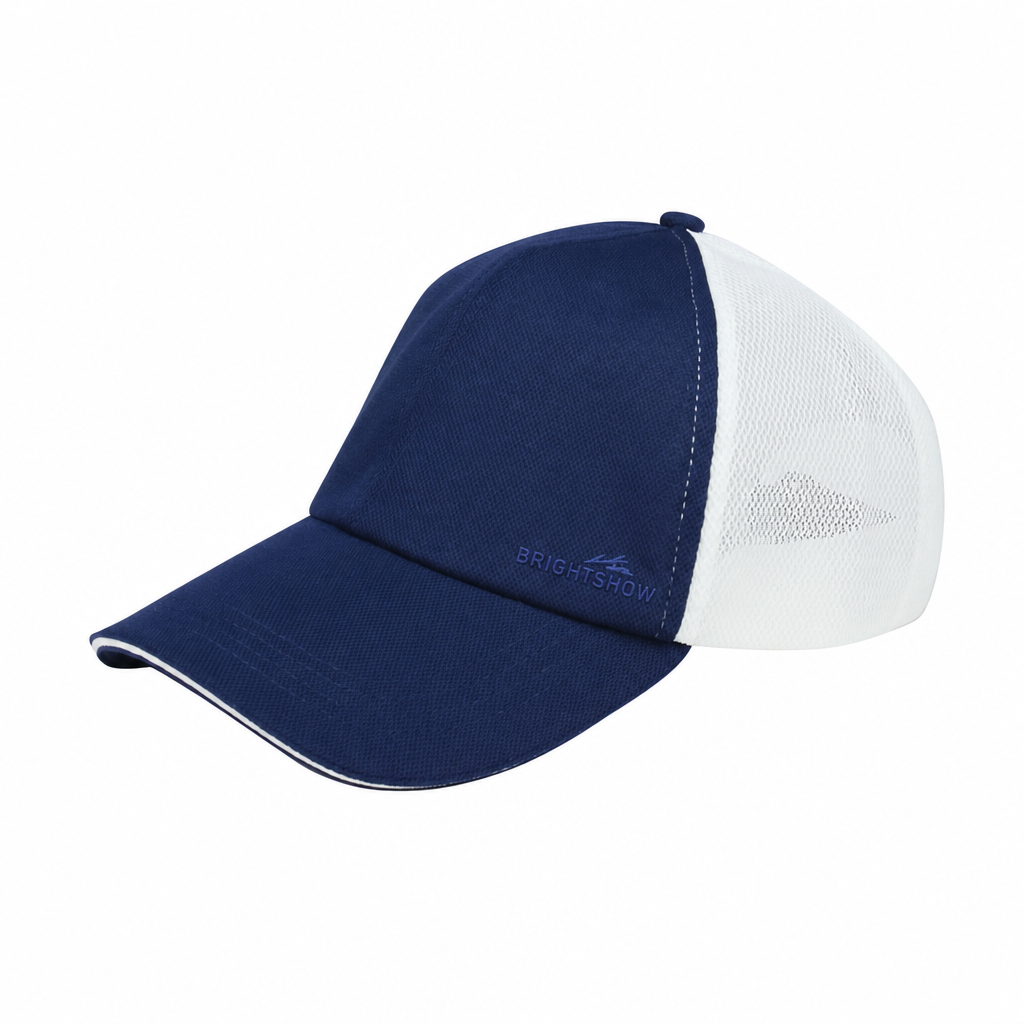 Premium aangepaste J7251 truckerpet met gaasachterkant en gestructureerde voorpanelen, verstelbare klapsluiting, ademende buitensportpet voor promotionele merkvoering, teamuniformen en dagelijks informeel dragen