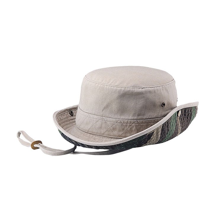 Premium Custom 7887 Safari Sun Hat with Patterned Brim Underside and Quilted Crown Band Snap-Up Brim Adjustable Chin Cord Outdoor Cap for Hiking Travel and Promotional Branding
