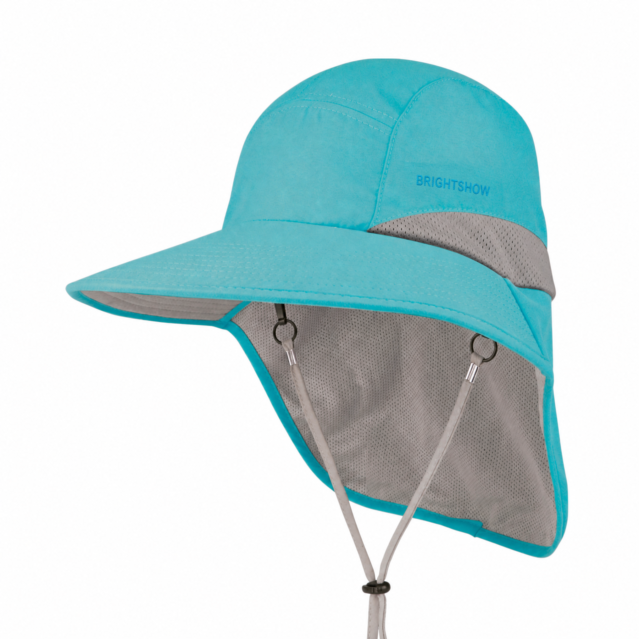 Premium aangepaste promotionele J7249 Taslon UV-halsklep-pet met UPF 50+ zonbescherming voor buitengebruik, vispet met verstelbare koordsluiting en geïntegreerde halsbedekking, gepromoveerde sportieve hoofdbedekking
