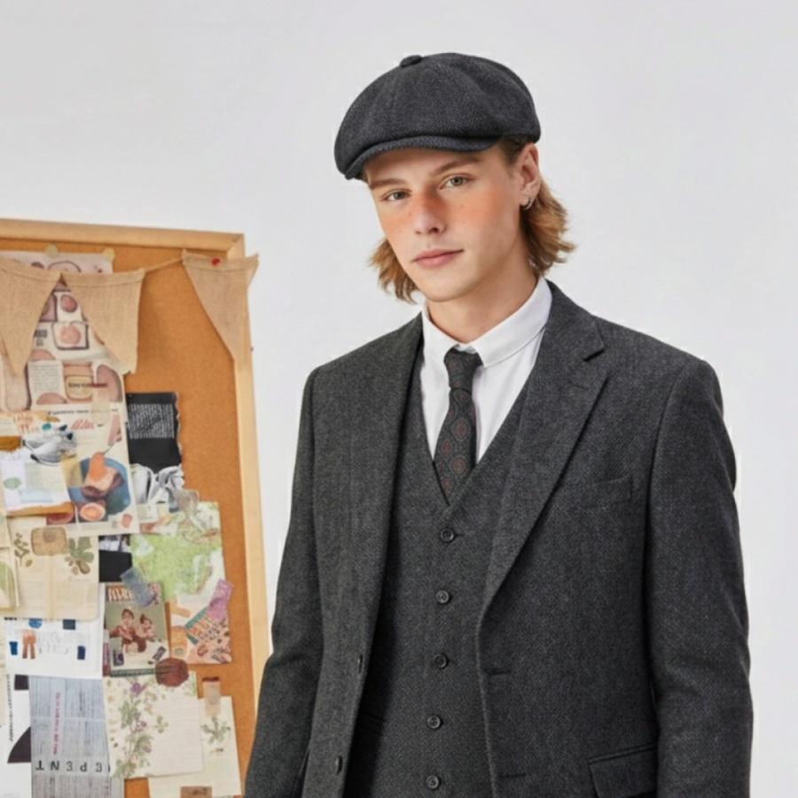 Premium kvalitní britský styl z vlny – osmiúhelníkový čepice typu newsboy (beret) pro profesionály s možností vyšití vlastního loga, vhodná na každodenní nošení i venkovní aktivity