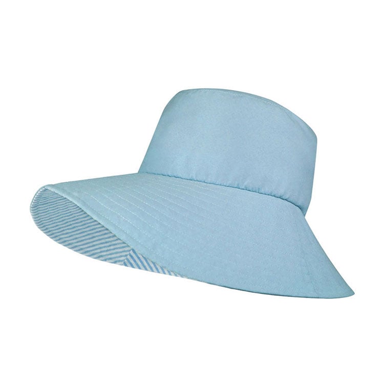 Premium Custom J7246 Reversible Wide-Brim Sun Hat with Striped Interior Lining Breathable Cotton Canvas Garden Hat with Stitched Brim for Gardening Travel and Promotional Branding