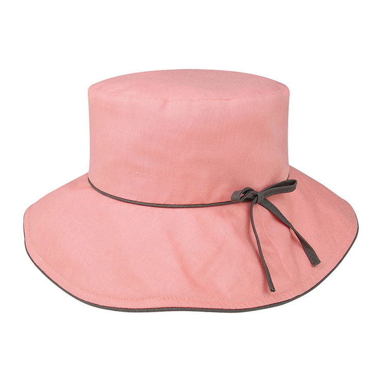 Sombrero tipo bucket con ala ancha personalizado premium 6607, con pespunte contrastante y lazo lateral, tres variantes cromáticas, tejido de algodón, gorra solar para exteriores en verano, ideal para playa y viajes, y para marcaje promocional