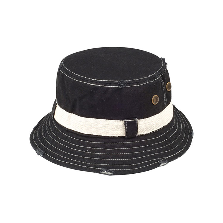 Premium Custom 7917 Distressed Bucket Hat s tkanih krema i mesingovim očima Bijeli kontrast šivanje Vintage stil Pamuk platno vanjski šešir za uličnu modu i promotivni brend
