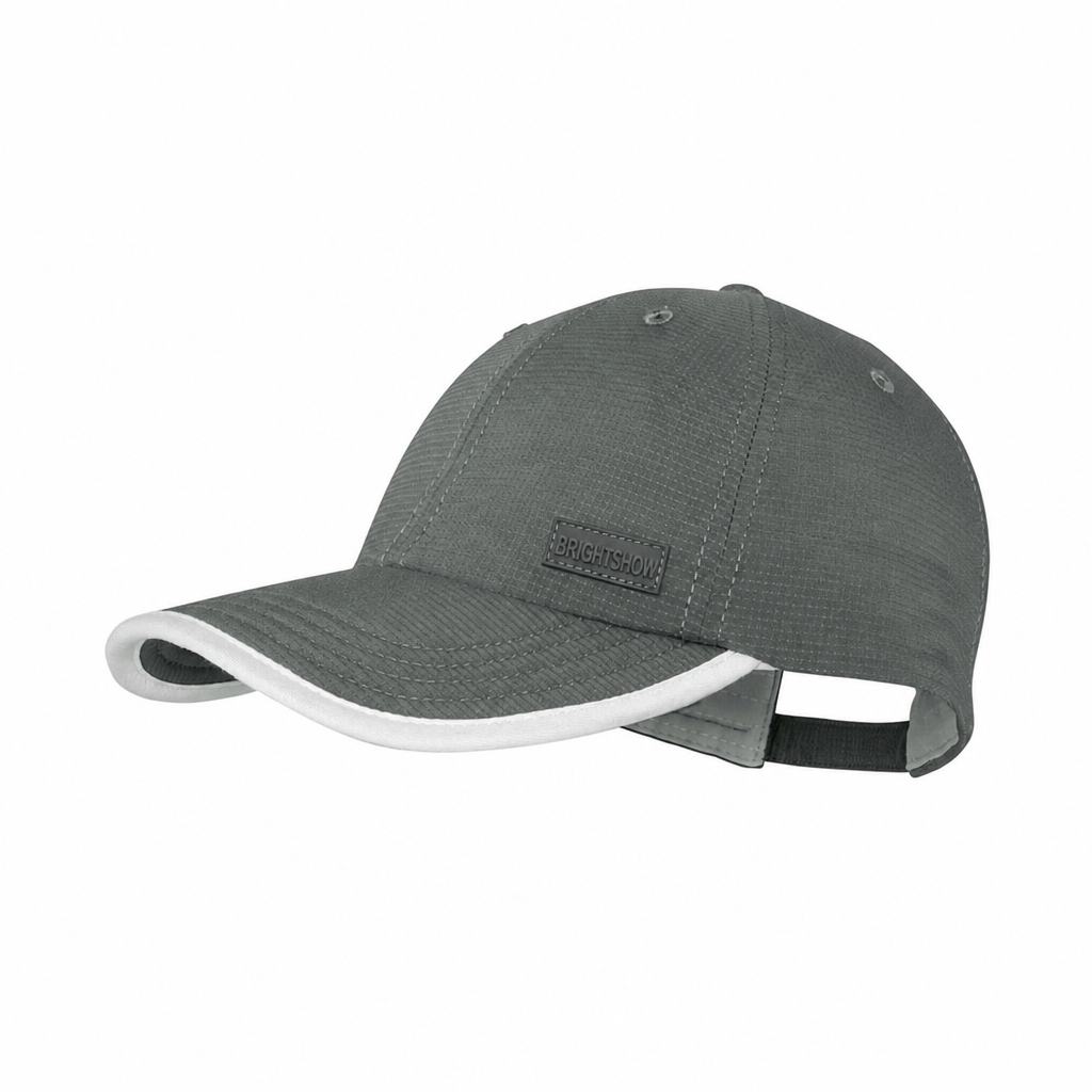 Premium aangepaste J7252 prestatie-athletische baseballpet van geheel ademend microgeperforeerd materiaal met contrasterende rand op de klep en verstelbare sluiting; geschikt voor promotionele merkvoering, teamuniformen en dagelijks informeel gebruik