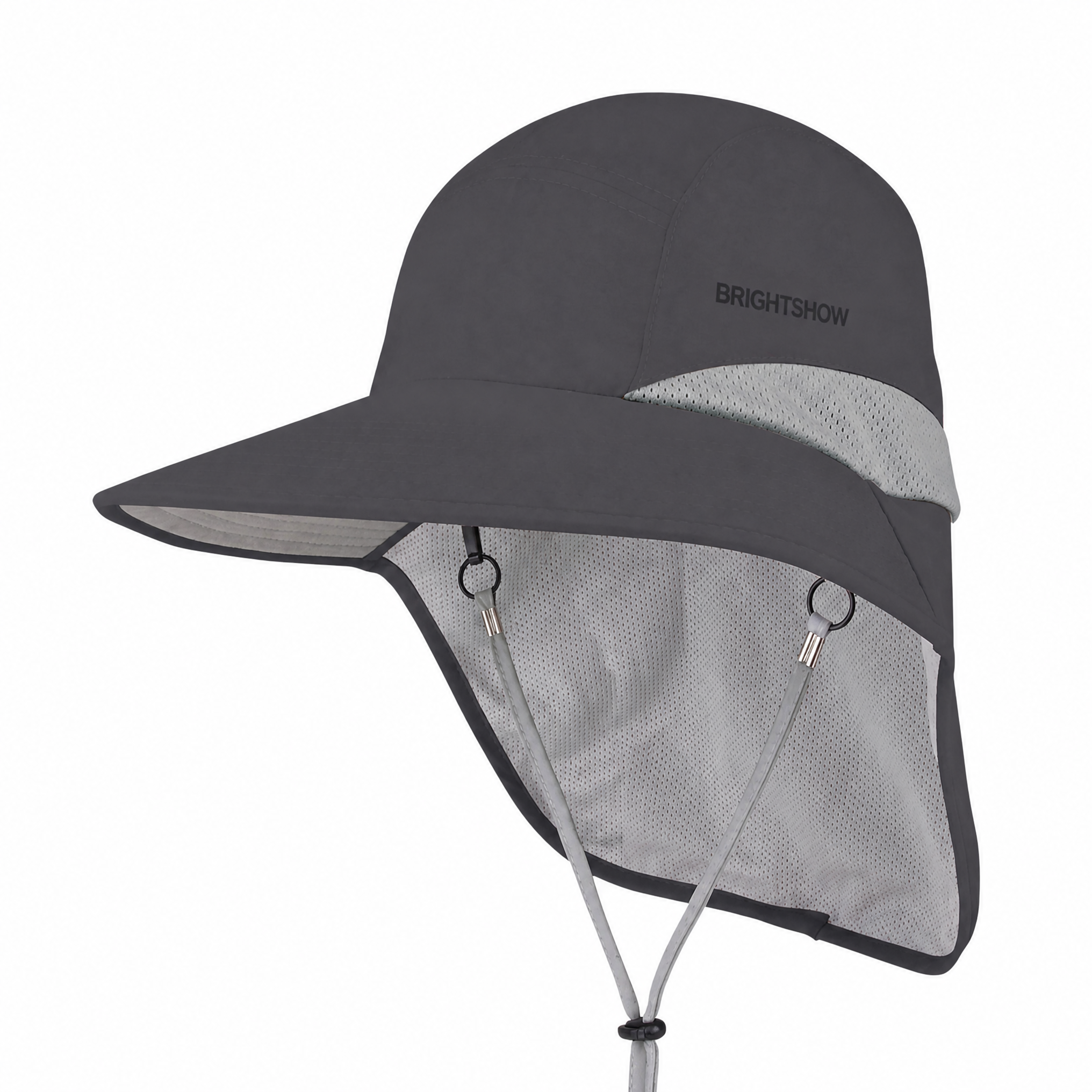 Premium aangepaste promotionele J7249 Taslon UV-halsklep-pet met UPF 50+ zonbescherming voor buitengebruik, vispet met verstelbare koordsluiting en geïntegreerde halsbedekking, gepromoveerde sportieve hoofdbedekking