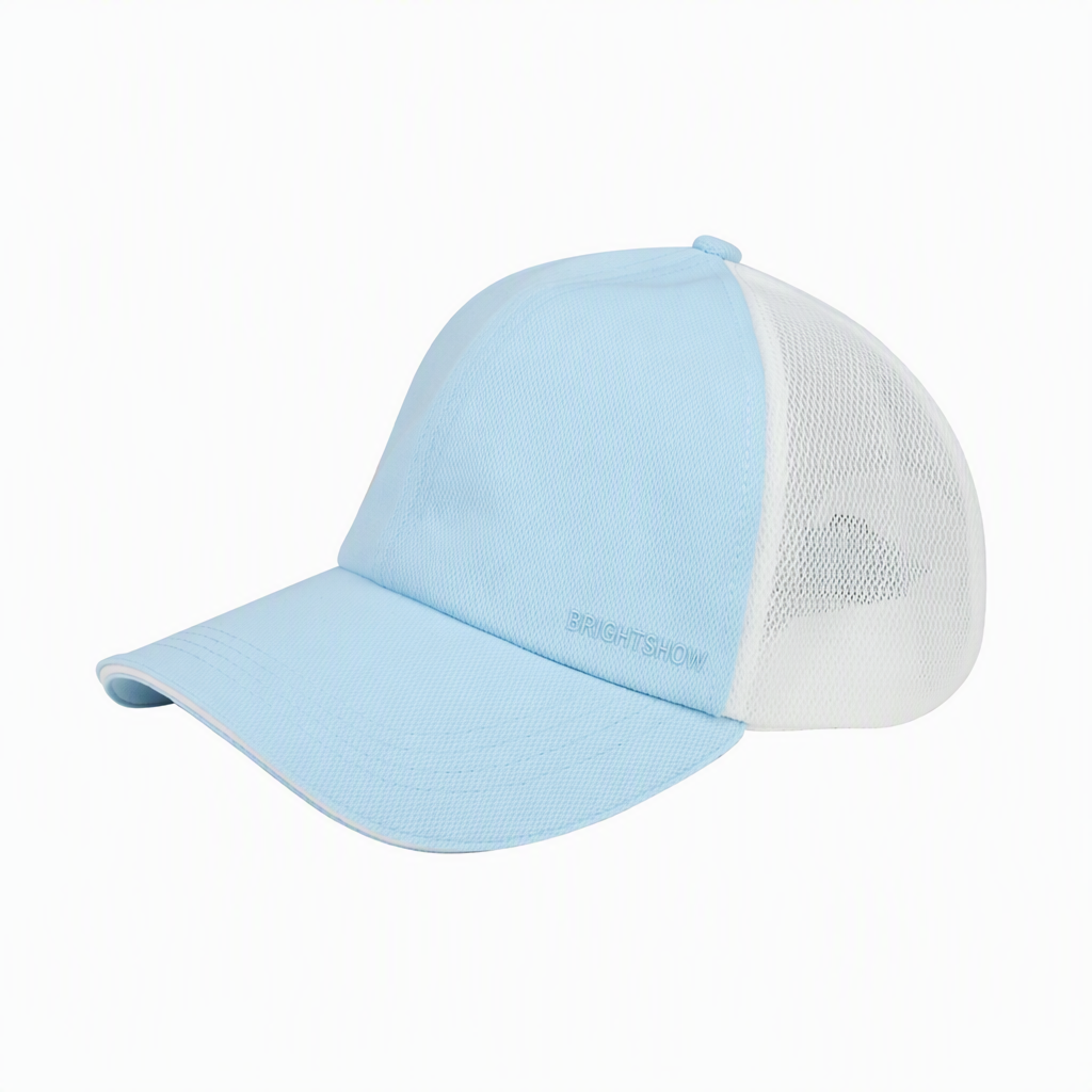 Premium aangepaste J7251 truckerpet met gaasachterkant en gestructureerde voorpanelen, verstelbare klapsluiting, ademende buitensportpet voor promotionele merkvoering, teamuniformen en dagelijks informeel dragen