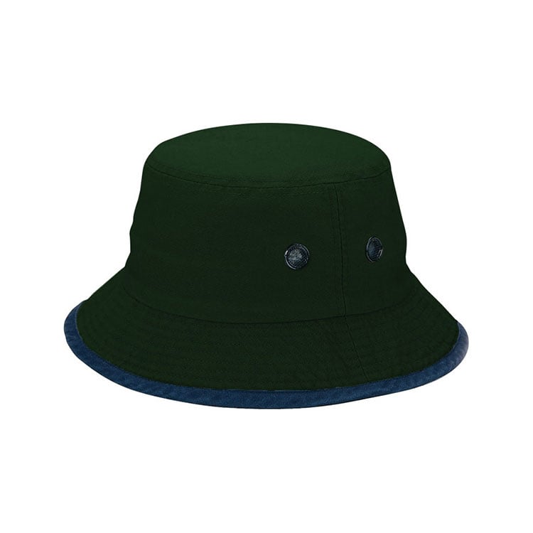 Premium Custom 7821 Forest Green Bucket Hat s Navy Rib-Knit Edge Binding i Mesh-Screen Grommets Cotton Twill Outdoor Sun Cap za planinarenje