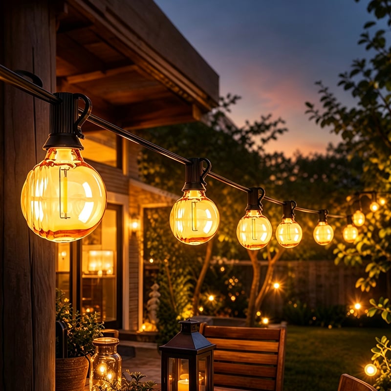 G40 Amber Globe String Lights, 2200K Warm LED Filament IP44 Waterproof, Outdoor Patio Garden Party Decor