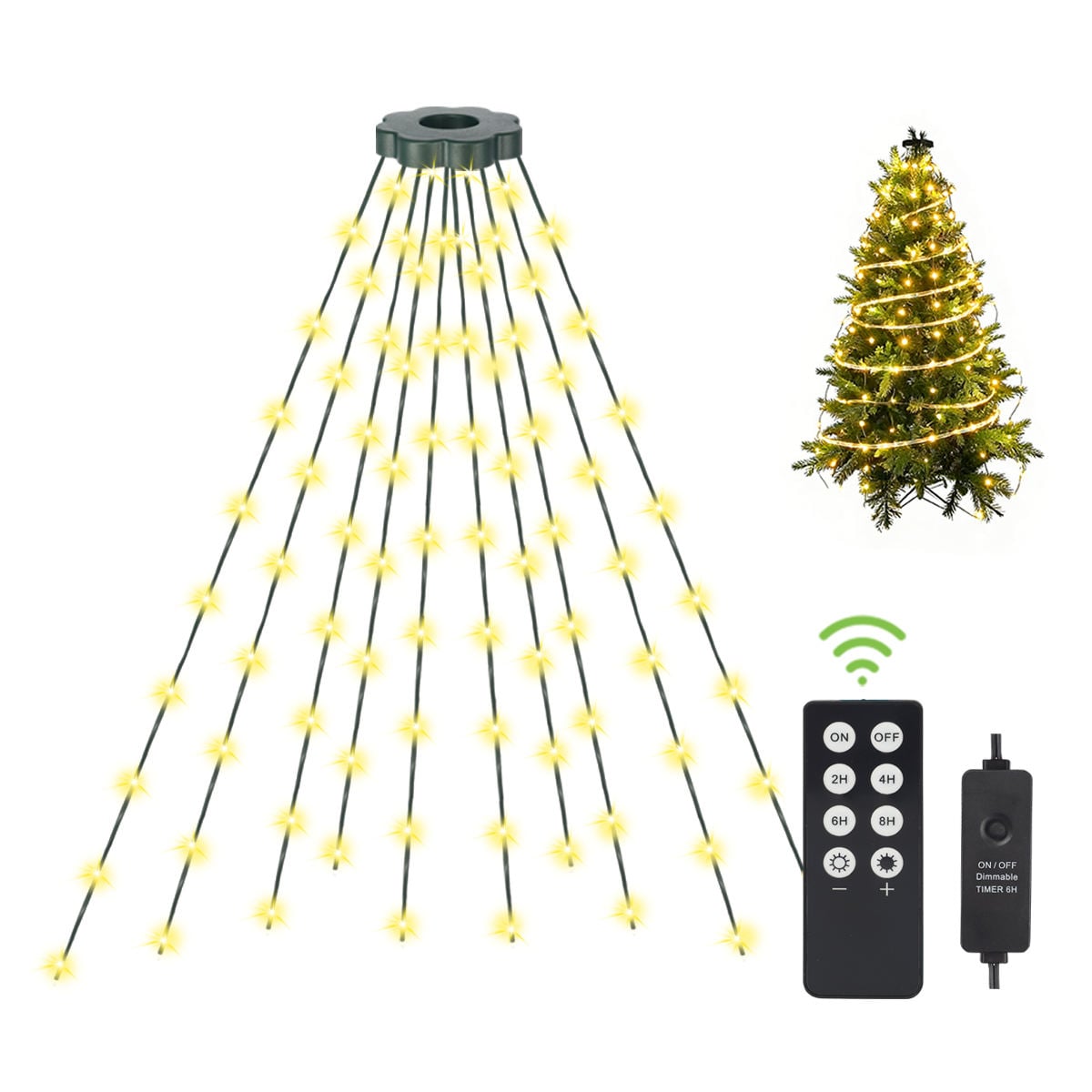 luzes de Nadal LED 240, 10 fíos, con mando a distancia, regulables e en forma de cascada, para árbores de 1,5 m e 2,5 m