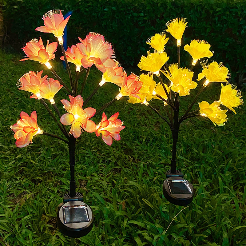 Solar Path Lights Outdoor Waterproof LED Camellia Flower Decor Garden Light