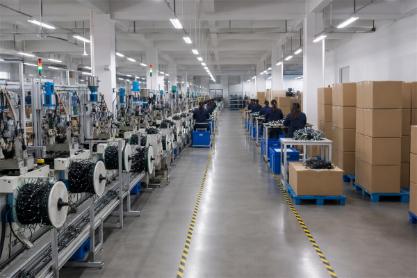 Automatic light string production lines inside the Night Watcher Lighting factory in Zhongshan