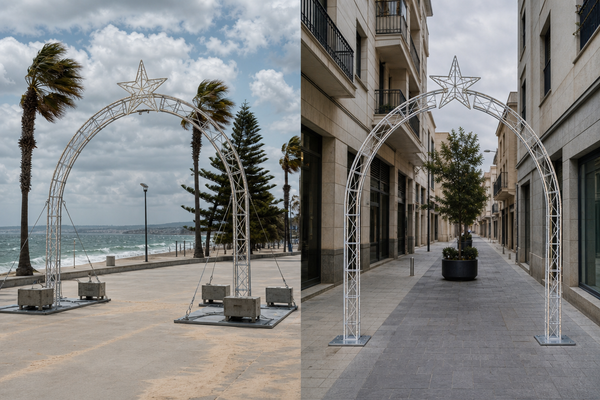 Site Conditions Affecting Wind Load on Motif Lights and Arches motif light arch installation site wind exposure outdoor