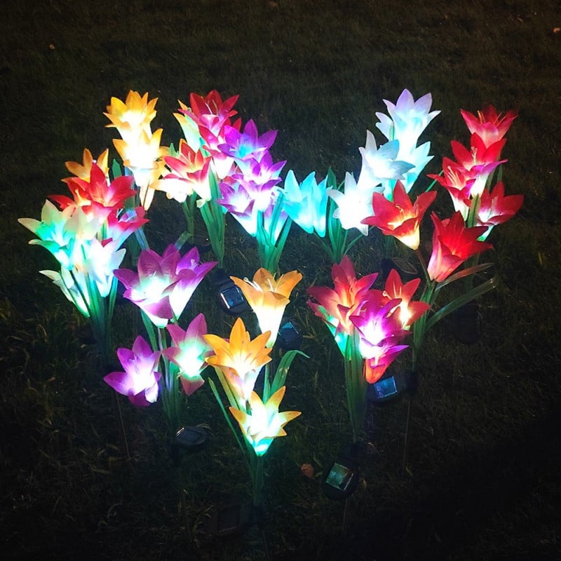 Lily Flower Solar Garden Lights Outdoor Waterproof Multicolor Changing LED Flower